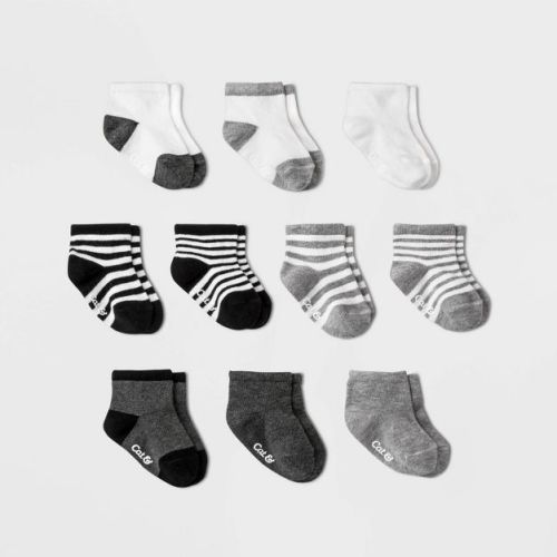 Baby Boys' 10pk Ankle Socks - Cat & Jack™ Black/gray 6-12m