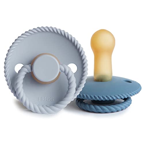 FRIGG Rope Natural Rubber Baby Pacifier | Made in Denmark | BPA-Free (Ocean View/Powder Blue, 6-18 Months)