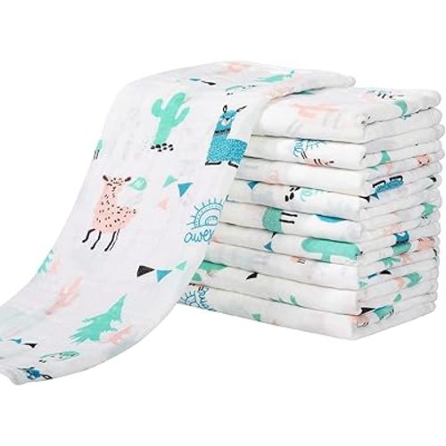 Yoofoss Muslin Burp Cloths for Baby 10 Pack 100% Cotton Baby Washcloths for Boys Girls Large 20''X10'' Super Soft and Absorbent Alpaca