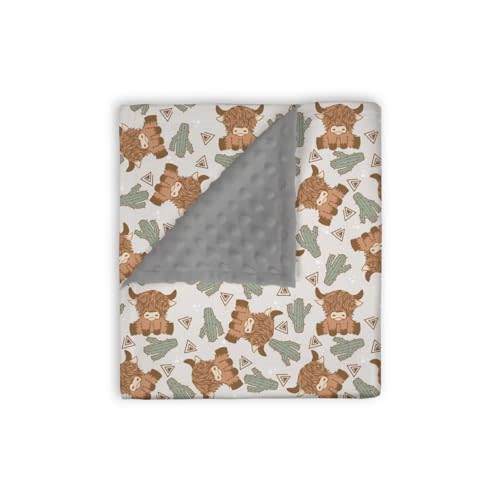 EyMzcod Mink Baby Blanket for Boys Highland Cow Cactus Gray, Western Farm Animal Soft Lightweight Double Layer Dotted Backing Receiving Blankets, Newborn Infant Toddler Nursery Crib Bedding 30 x 40