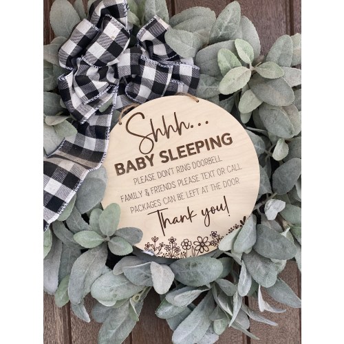 Baby sleeping sign | Door Hanger | Wreath Sign | Don&#39;t Ring Doorbell Sign | Shhh Baby Sleeping | Front Door Sign