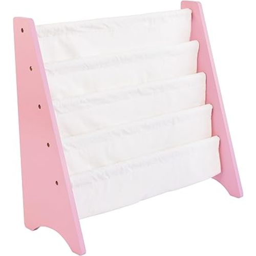 Humble Crew Carly Bookshelf 4 Tier Book Storage, Pink/White