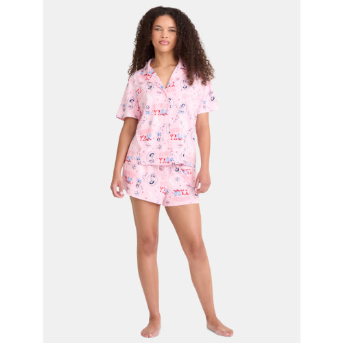 Way to Celebrate Women's Notch Collar Top and Shorts Pajama Set, 2-Piece, Sizes XS-3X