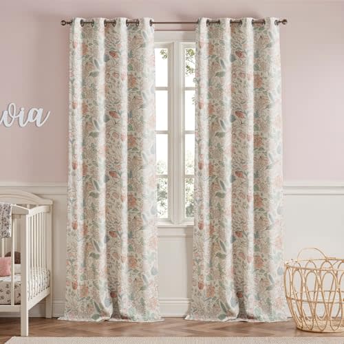jinchan Nursery Curtains 100% Blackout Pink Floral Curtains for Girls Room, 96 Inch Length Farmhouse Drapes for Bedroom Living Room Darkening Window Treatment Grommet Top Set of 2 Panels
