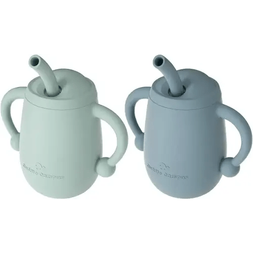 Cuddle Campus Pack of 2 Silicone Baby Training Cup, Shatterproof Toddler Sippy Cups with Straw, Open Cup for Baby, 6+ Months 4 Oz