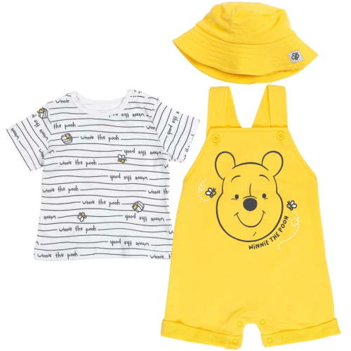 Disney Baby Clothes: Winnie the Pooh & Tigger 3 Piece Outfit Set - Short Overalls, T-Shirt, Hat