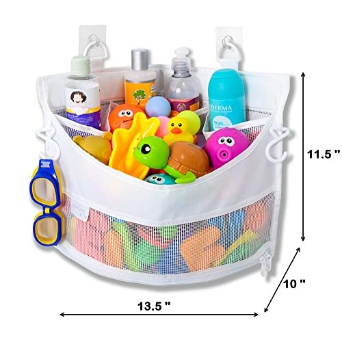 Mesh Bath Toy Holder Organizer – The Perfect Corner Bathtub Toy Storage & Bathroom or Shower Caddy – This Multi-use Net Bag Makes Baby Bath Toy Storage Easy – For Kids & Toddlers
