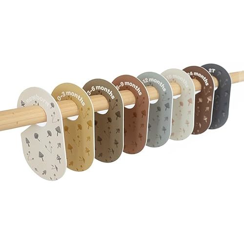 3 Sprouts Baby and Toddler Hanger Closet Dividers Set of 8 - Durable Nursery Closet Organizer for Baby Clothes by Size/Age for Infant to Toddler, Boy & Girl - Mushroom