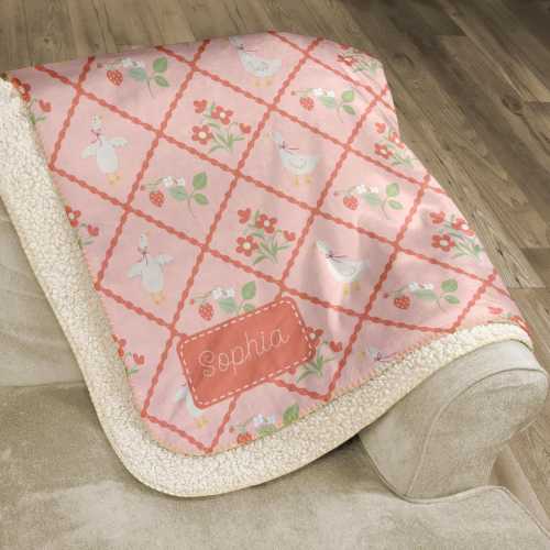 Goose Baby Blanket with Name Pastel Baby Girl Quilt Vintage Farm Crib Blanket Cottagecore Nursery Bedding Monogrammed Storybook Baby Blanket