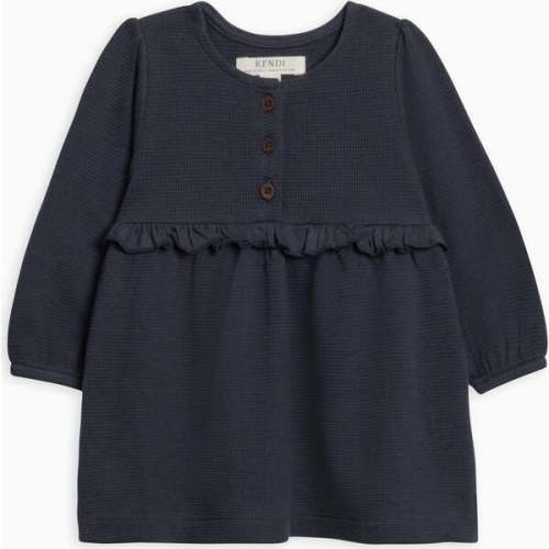 Nina Waffle Knit Ruffle Waist Dress, Navy - Colored Organics | Maisonette