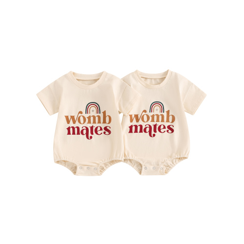 Suealasg Twins Unisex Short Sleeve Letter Rainbow Print Romper Matching Bodysuits, 0-3 Months