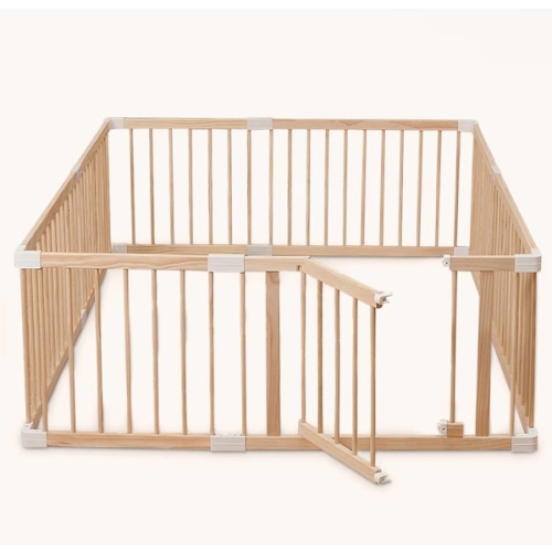 HARPPA Wooden Baby Gate Playpen | Non-Toxic Foldable DIY Adjustable Play Yard for Infants & Toddlers – Natural Finish Baby Fence for Small & Large Spaces