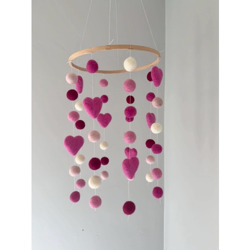 Customizable Heart Ceiling Mobile - Custom Cute Hearts Felt Nursery Art - Gray & Purple Wool Kids Decor for Play Room - DIY Kit Option