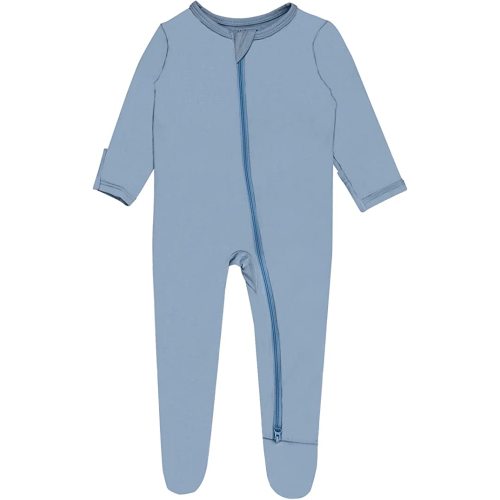 Bamboo Baby Footed Pajamas with Mitten Cuffs , Soft Long Sleeve Romper 0-12 Months - Light Blue - 0-3 Months