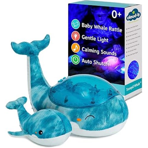 Cloud B Ocean Projector Nightlight with White Noise Soothing Sounds | Adjustable Settings and Auto-Shutoff | Tranquil Whale Family - Blue