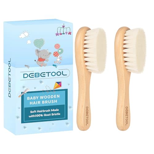 DEBETOOL Baby Hair Brush, 2 Packs - Natural Wooden Brush with Premium Goat Bristle, Ideal for Newborns & Toddlers, Promotes Healthy Hair Growth, Prevents Scalp Irritation, Off-white