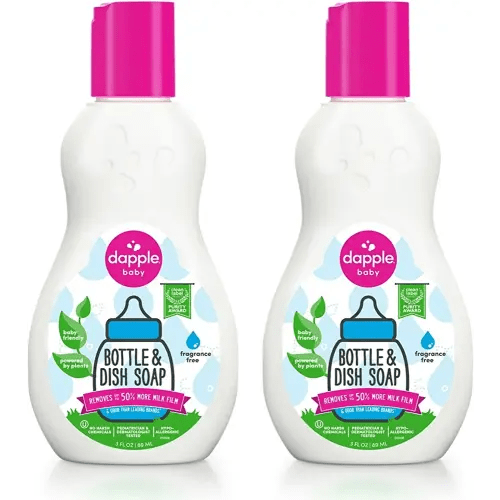 Dapple Baby Bottle Soap, Hypoallergenic Dish Soap for Baby Bottles, Powered by Plants, Travel Size, Fragrance Free, 3 Fl Oz (Pack of 2)