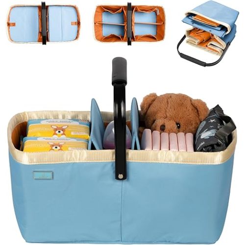 BabbleRoo Diaper Caddy: Large Capacity Diaper Organizer Basket, Perfect for Storing Baby Wipes, Diapers & Baby Essentials. Spacious, Convenient for Parents of Newborn Babies - Blue