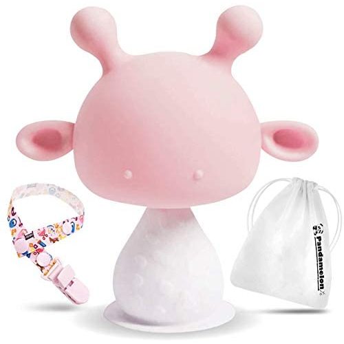 Silicone Baby Teething Toys Infant Rattling Teether Soothing Pacifier, BPA Free Teethers, Mushroom Teether (Pink)