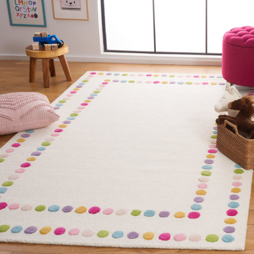Langley Street® Lowman Polka Dots Hand Tufted Wool/Cotton in Ivory/Pink Area Rug & Reviews | Wayfair