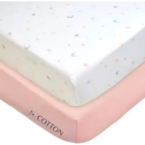 American Baby Company 2 Pack Fitted Crib Sheets 28" x 52", Soft Breathable Neutral 100% Cotton Jersey Sheet, Pink Stars and Blush, for Boys and Girls, Fits Crib and Toddler Bed mattresses