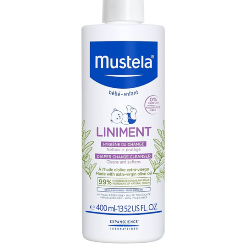 Mustela Liniment - No-Rinse Baby Cleanser for Diaper Change - with Extra Virgin Olive Oil - Fragrance-Free - 13.52 fl. Oz