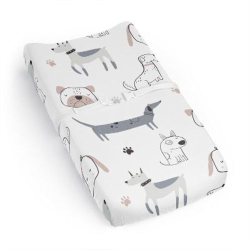 Sweet Jojo Designs Boy, Girl, Unisex/gender Neutral Changing Pad Sheet Cartoon Puppy Grey Taupe And Blue