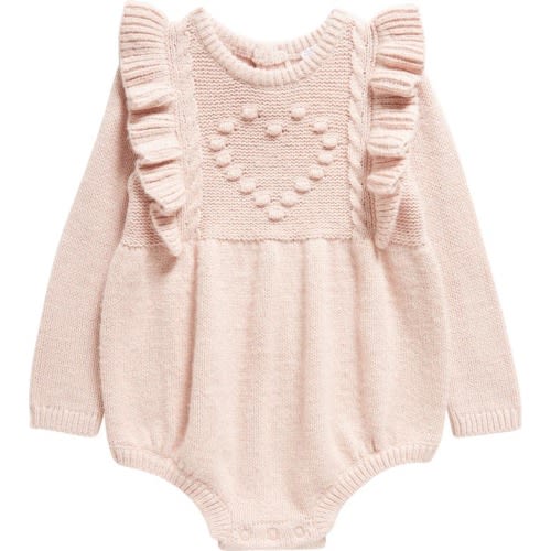 Baby Long Sleeve Bubble Bodysuit, 3M, Pink Lotus