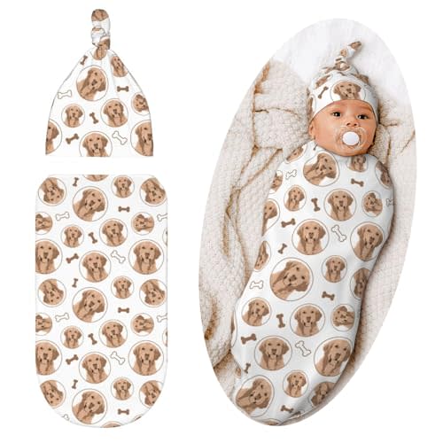 Qwalnely Golden Retriever Swaddle Blanket with Hat for Baby, Swaddling Sleeping Sacks Unisex Baby Items Stuff, Dog