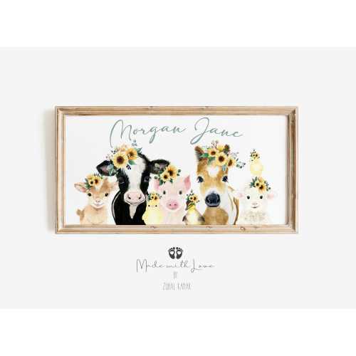 Farm Animal Nursery Decor, Farm Nurseru Mural Art, Pano Canvas Nursery Print, Baby Room Decor, Farm Nursery Art Baby Girl Baby Boy nursery