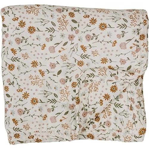 Mebie Baby Meadow Floral Muslin Quilt, 100% Cotton, Soft Swaddle Blanket for Newborns to Toddlers, 47"x47"
