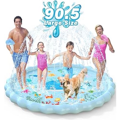 EPN Splash Pad, Extra Large Sprinkler Play Mat Fun for Kids, Thicker Summer Outdoor Water Toys Toddler Pool for 3-12 Years Old Children Boys & Girls (90.5'')