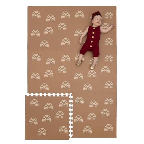Childlike Behavior XL Baby Play Mat - 72 x 48 Inches Puzzle Play Mat with 6 Foam Floor Tiles - Interlocking Puzzle Mat for Toddlers and Infants Play Pen - Soft Crawling Mat for Tummy Time - Rainbows