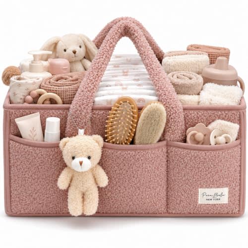 PeraBella Baby Diaper Caddy Organizer with Handle, Boy & Girl Shower Gift Basket, Portable Diaper Storage Basket Bin for Wipes, Newborn Baby Essentials Registry Search Must Haves, Car Caddy Organizer