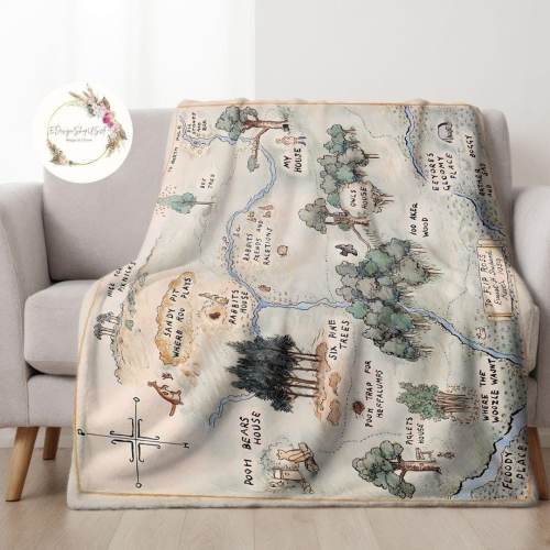 Hundred Acre Wood Map Disney Winnie The Pooh Blanket, WDW Disneyland Pooh Bear & Friends Birthday Boy, Fantasy Map Birthday Girl Home Decor