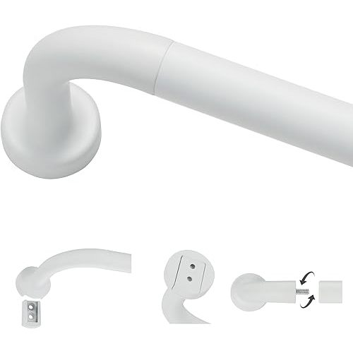 Matte White Curtain Rods for Windows 28 to 48",1 Inch Disc Wrap Around Curtain Rod with Aluminum Finials and Brackets,No Screw Disassembly Adjustable Blackout Curved Room Darkening Curtain Rod