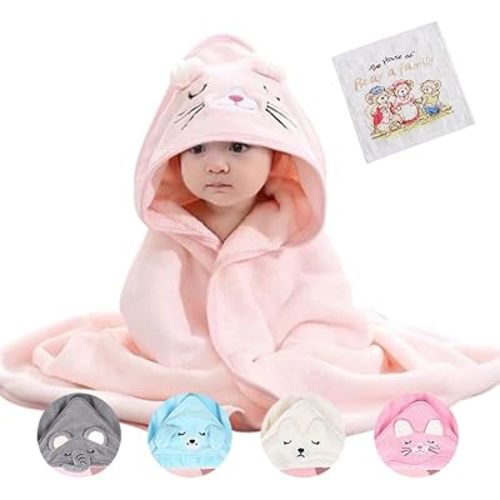 BREWSTARK Animal Hooded Bath Towel Ultra Soft Hooded Towel for Babie Toddler, Infant - Ultra Absorbent, Bathrobe Blanket Toddlers Shower Gifts for Boys Girls (Pink), Large