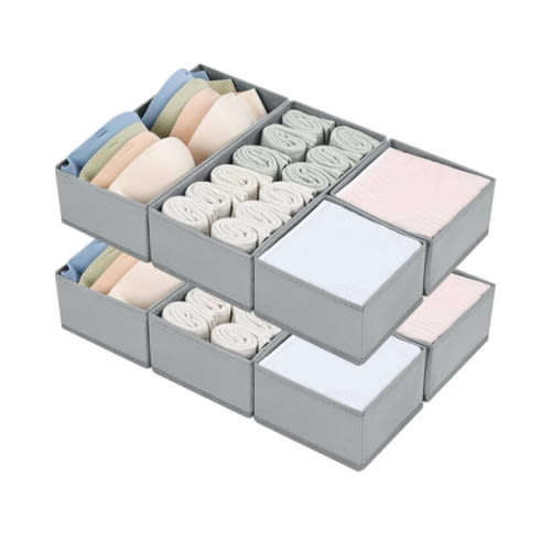 DIMJ Drawer Organizer Clothes Set of 8, Foldable Closet Drawer Organizer, Underwear Drawer Box, Fabric Drawer Dividers for Baby Clothes, Socks, Belt, Tie (Grey)