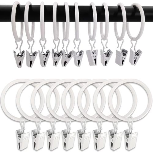 100 Pack White Curtain Rings with Clips, Curtain Hooks Hangers Clip Rings for Hanging Drapes Bows Hat, Drapery Rings 1.5 in I D, Fits up to 1.2 in Diameter Curtain Rod.