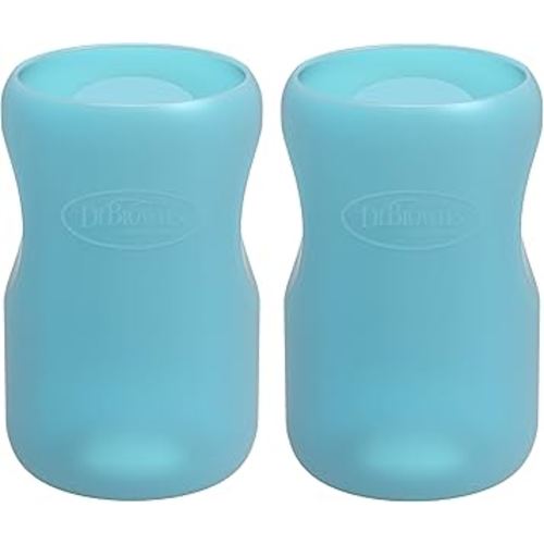 Dr. Brown’s Natural Flow® Options+™ Glass Baby Bottle Sleeves, 100% Silicone, 9 oz, Wide-Neck, Blue (Pack of 2)
