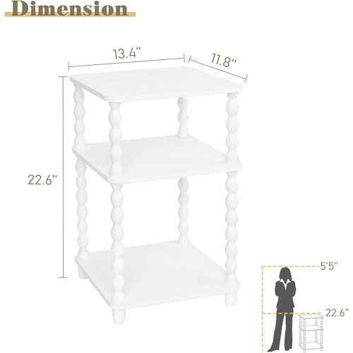 End Table, Small Side Table with 3 Tier Open Shelf, Modern NightStand Bedside Table for Living Room, Bedroom, Office and Small Spaces (White)