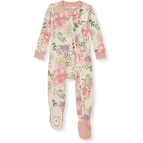 Burt's Bees Baby Girls' Pajamas, Zip Front Non-slip Footed Pjs, 100% Organic Cotton and Toddler Sleepers