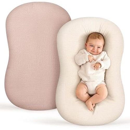 Termichy Baby Lounger Covers for Newborns: Muslin Lounger Pillow Covers Fit for Snuggle Me for Cozy Naps at Home or On The Go – Must Have Baby Nest Lounger Sheets for Toddler Girl Boy 0-12 Months