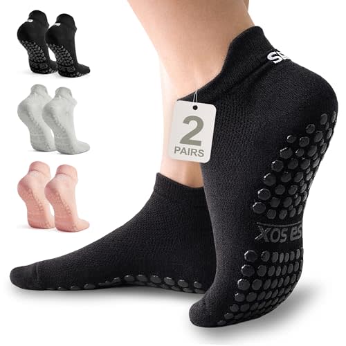 SB SOX Pilates Socks for Women (2 Pairs) - Non Slip Grip Socks for Yoga, Barre, Hospital - With Lite Compression