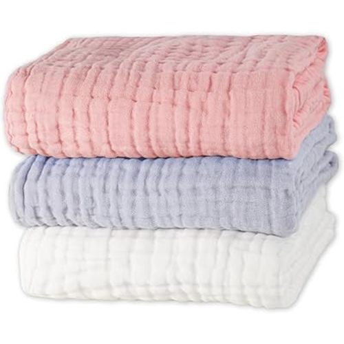 FOOK FISH Super Soft Muslin Baby Towel - 3 Pack Cotton Baby Bath Towel, 6 Layers, 40 x 40 inches