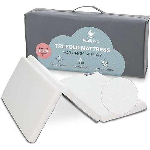 Waterproof Pack and Play Mattress Topper - 38" x 26" | Trifold Style - Breathable Soft Plush Foam - Portable Playard Mattress Topper- Baby Foam Playpen Mattresses for Babies - Plain White