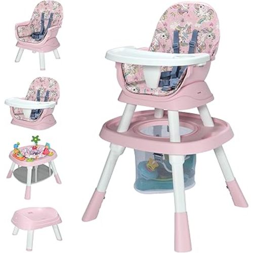 Baby High Chair with Activity Center, 8-in-1 Convertible High Chairs for Babies and Toddlers with Baby Toys, Highchair for Ages 6-120 Months (Pink)