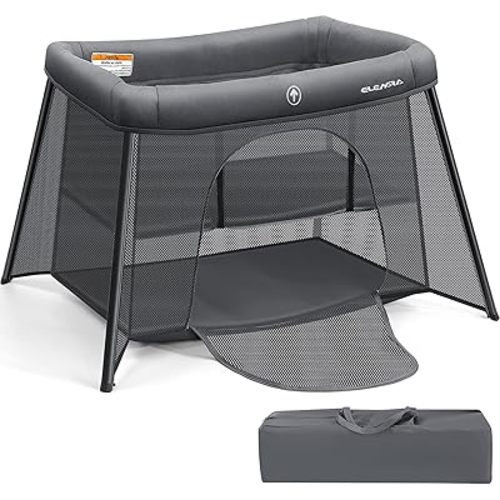 ELEMARA 3 in 1 Travel Crib for Baby,Portable Crib with Bassinet and Mattress,Lightweight Foldable Playpen with Long-Lasting Frame,Compact Baby Travel Bed, Pack n Play Playard for Toddlers,Easy Set-up