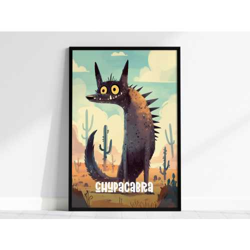 Chupacabra - Cute Cryptids Series Kids Room Framed Poster Art Toddler Boys Bedroom Child's Nursery Print Southwest Myth Lore Cryptozoology