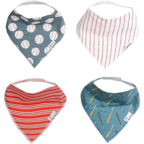 Copper Pearl 4 Pack Soft Cotton Baby Bibs for Drooling and Teething, Absorbent Drool Bibs for Baby Girl and Boy, Adjustable to Fit Newborns to Toddlers, Tons of Styles (Slugger)